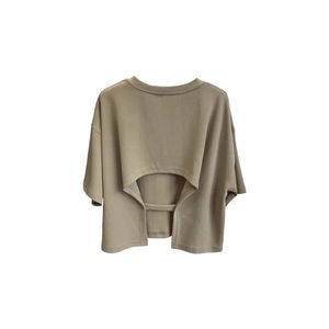 Nouveau T-shirt décontracté dos nu pour femme, style coréen, col rond, coupe ample, manches courtes, crop top tendance été 2023 - Product Image 6