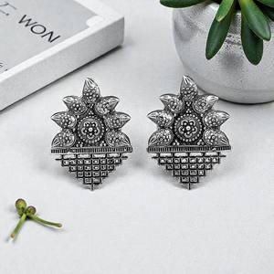 ต่างหูเงินแท้รูปดอกบัวแบบดั้งเดิมสำหรับวันครบรอบแต่งงานและของขวัญ - ดีไซน์วินเทจ - Product Image 1