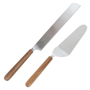 Cake Knife and Server <b>Set</b> with Wooden Handles 2-Piece Pastry Tools Non-Stick Smoother Long Shape - Product Image 3