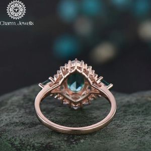 Charm Jewells Women's Rose <b>Gold</b> Engagement <b>Cocktail</b> <b>Ring</b> with Green Moss Quartz and Moissanite Prong Setting Classic Style - Product Image 3