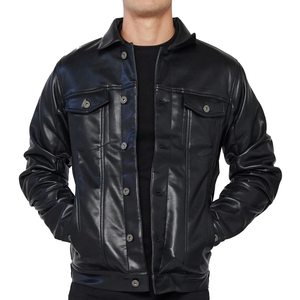 Veste en cuir véritable pour homme, automne-hiver, à carreaux, fermeture éclair sur le devant, coupe-vent, écologique, manches longues, streetwear - Product Image 3