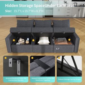 Divano Modulare a L Moderno 277x198x86 cm Rivestimento in Poliestere Nero Telaio in Legno Robusto per Soggiorno - Product Image 6