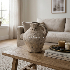 Antique <b>Ceramic</b> Terracotta <b>Vase</b> Cream Rustic Color Tabletop <b>Vase</b> Decorative for Home Decor Hotel and Resort - Product Image 4