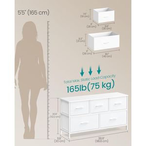 Commode avec 5 tiroirs en tissu non tissé, organisateur de rangement en acier et MDF pour placard et entrée, blanc nuage - Product Image 2