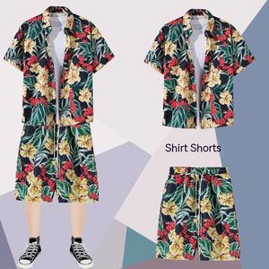 Ensemble de plage décontracté pour homme, vêtements d'été fins et amples, shorts à imprimé floral numérique, ensemble de plage hawaïen en polyester tricoté - Product Image 4