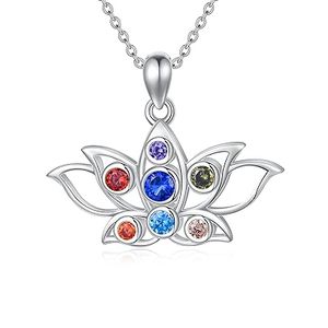 Élégant Collier Pendentif Fleur de Lotus en Opalite et Pierre de Lune, Plaqué Argent Sterling, Fait Main, Spirituel, pour Fiançailles, Mariage et Fêtes - Product Image 2