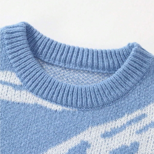 Pull en maille ras du cou bleu uni en coton anti-boulochage à manches longues coupe classique pour homme – Collection Automne - Product Image 4