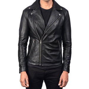 Trendy Street wear Leather Winter <b>Jacket</b> Men <b>Slim</b> <b>Fit</b> Custom Logo Stand Collar Premium Real Leather Cheap Price <b>Jacket</b> - Product Image 2