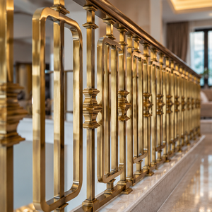 Barandilla de Bronce Escalonada con Pasamanos y Pernos Geométricos para Hoteles de Lujo, Villas e Interiores Clásicos de Escaleras - Product Image 4