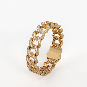 Bracelet cubain en or 14 carats plaqué rhodium, diamants CVD cultivés en laboratoire F VVS VS, maillons pavés glacés, bijoux de luxe hip-hop, unisexe - Product Image 1