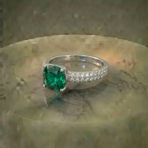 <b>Emerald</b> Cut Green Stone Cocktail <b>Ring</b> Women's 925 <b>Silver</b> Pave Band Luxury Geometric Style - Product Image 2