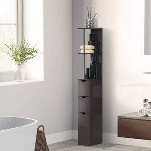 Meuble de salle de bain compact autoportant à 2 niveaux, solution en lin marron avec étagères et tiroirs peu encombrants pour la maison, l'hôpital, la chambre à coucher - Product Image 2