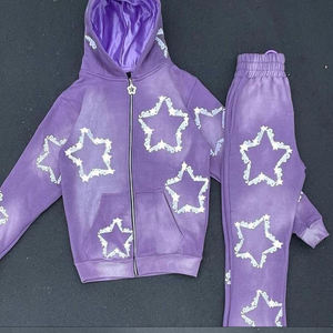 <b>Women</b> Y2K Pink Star Print Hooded Tracksuit Set Zip Up Hoodie And <b>Sweatpants</b> Two Piece Outfit - Product Image 5