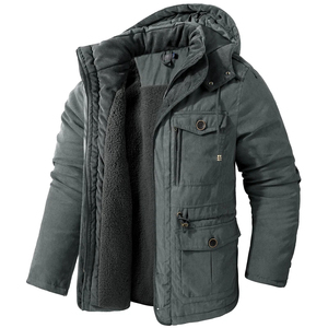 <b>Men's</b> Khaki Hooded <b>Parka</b> Zip Up <b>Winter</b> <b>Coat</b> Thick Sherpa Lined Windproof Casual Jacket - Product Image 4
