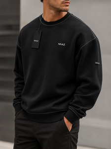 Sweat-shirt à col rond pour homme MIAZ, coupe classique, blanc uni, en coton tricoté, logo sur le devant, style hiver, prix avantageux - Product Image 3