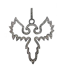 Colgante Alas de Medianoche de Plata de Ley 925 con Diamantes Naturales Pavé, Joyería Vintage Chapada en Rodio Negro, Tamaño 40x40MM para Boda - Product Image 1