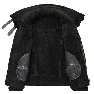 <b>Men's</b> Genuine <b>Leather</b> Moto <b>Jacket</b> Stand Collar Zipper Front Polyester Lining Windproof Eco-Friendly Breathable Winter Regular - Product Image 2