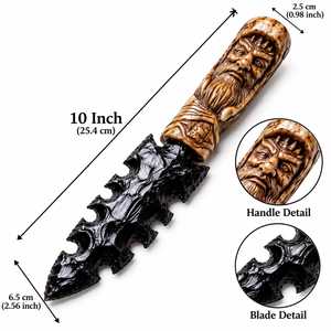 Dague en obsidienne noire taillée à la main avec manche style roi viking, couteau rituel en pierre fait main, athame gothique païen, cadeau - Product Image 3