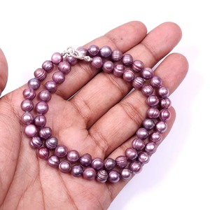 Collier ras du cou rond en perles d'eau douce violettes naturelles, 8MM, collier en perles d'eau douce authentiques, bijoux de mode pour femmes - Product Image 2