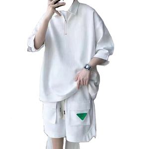 Ensemble de survêtement décontracté pour homme en polyester à carreaux, comprenant un polo à manches courtes et un short, 2 pièces - Product Image 1