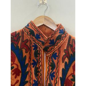 Hand Embroidered Velvet Knitted Cotton <b>Jacket</b> <b>Women</b> Mandarin Collar Full Sleeve Floral Pattern Open Front Prairie Winter/<b>Spring</b> - Product Image 5