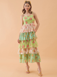 Floral Printed Multi Layer Tiered <b>Dress</b> for Wedding Party Evening Occasion Daily Usage Available at Export Selling Price - Product Image 4