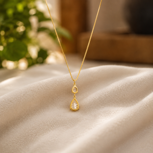 Collar con Colgante de Oro Amarillo Plateado, Collar con Diamante en Forma de Lágrima, Joyería Minimalista de Moissanita para Mujer, para Fiesta - Product Image 4