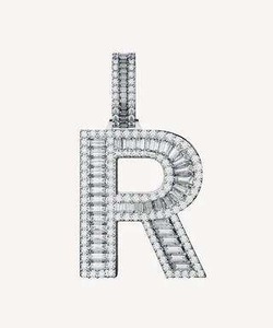 Pendentif lettre R plaqué argent avec diamant taille émeraude serti en canal, style hip-hop, unisexe, idéal pour un cadeau - Product Image 4