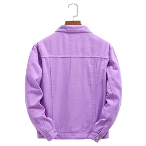 Veste en jean violette pour homme, col rabattu décontracté, simple boutonnage, en coton, coupe droite, couleur unie, manches longues, idéale pour le printemps - Product Image 2