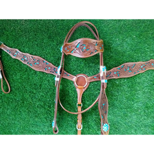 Ensemble de têtière et de peitorale en cuir de qualité supérieure pour l'équitation western, équipement équestre en gros d'Inde avec quincaillerie haut de gamme - Product Image 3