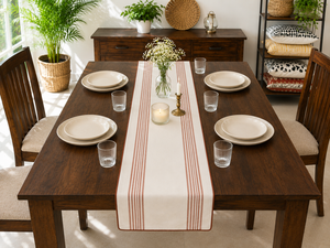 Camino de Mesa de Algodón a Rayas, Tejido, Estilo Rústico, Decoración para Mesa de Comedor, Lavable - Product Image 1