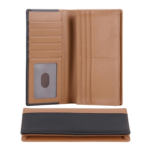 Genuine Leather Long <b>Wallet</b> Unisex Panelled Design Fold Closure Minimalist Style Daily Use Brown and Black - Product Image 4
