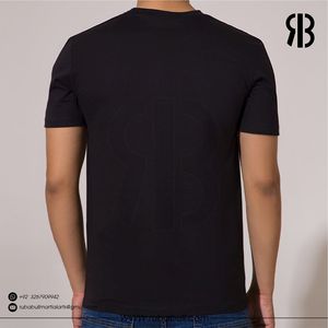 Camiseta negra de manga corta para hombre con estampado del logo RB, cuello redondo, estilo casual, de algodón, corte regular, unisex. - Product Image 3