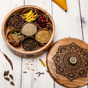 Kitchen <b>Herb</b> Storage Container Durable Natural Wood Masala Spice Tools Wood Spice <b>Box</b> Organizer 7 Compartments Handmade Rustic - Product Image 6