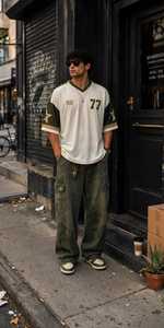 เสื้อยืดคอกว้างทรงหลวม แขนเสื้อแบบดรอปโชว์เดอร์ ลายบล็อกสี พิมพ์ลายดาวและตัวอักษร สไตล์ฮิปฮอป สำหรับฤดูร้อน - Product Image 4