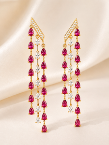 Boucles d'oreilles pendantes en argent sterling 925 plaqué or 18 carats avec pierres de zirconium cubique en forme de poire pour femme, cadeau d'anniversaire - Product Image 5