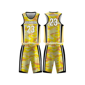 Custom Basketball Jersey Set Yellow Camouflage Print Sleeveless Breathable Unisex Adult Teamwear Sublimated Design - Product Image 1