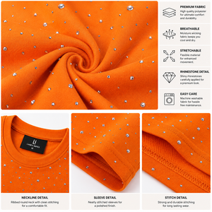 OEM Custom Orange Rhinestone T <b>Shirt</b> <b>Men</b> Oversized Streetwear Casual Short Sleeve Crew Neck Sparkle Graphic Tee Fashion Apparel - Product Image 5