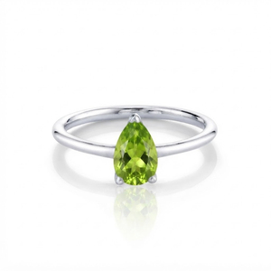 Sterling Silver 925 Rhodium Plated <b>Peridot</b> Pear Cut Prong Setting Women's Engagement Wedding <b>Ring</b>-Inspired Trendy Anniversary - Product Image 1