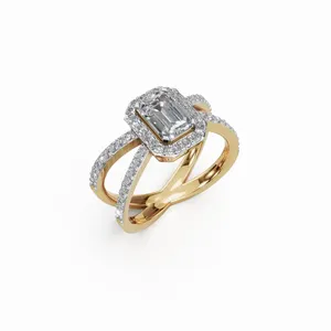 แหวนเพชรทรงฮาโลแบบไขว้ ดีไซน์หรูหรา ประดับมรกตและเพชรทรงกลม ได้รับการรับรองจาก IGI ความใส VVS ทอง 14K สำหรับผู้หญิง - Product Image 4
