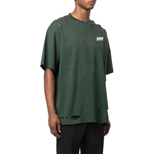 เสื้อยืดพรีเมียมผู้ชายสไตล์ดิสเทรส 100% ผ้าฝ้าย ทรงหลวม สวมใส่สบาย เป็นมิตรกับสิ่งแวดล้อม ระบายอากาศได้ดี รับสกรีนโลโก้ - Product Image 4