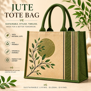 Sac fourre-tout en jute écologique imprimé sur mesure avec poignée en corde, réutilisable pour les courses, les cadeaux et l'emballage, 36x31x15cm - Product Image 1