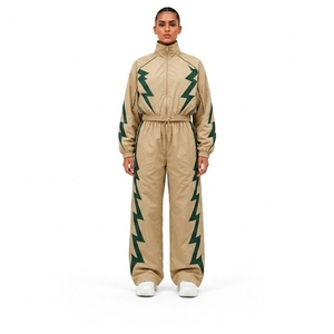Nylon Black Athletic Sports Tracksuit <b>Set</b> with Jacket and Pants for Training Fitness Running Workout Gym and Outdoor Activities - Product Image 1