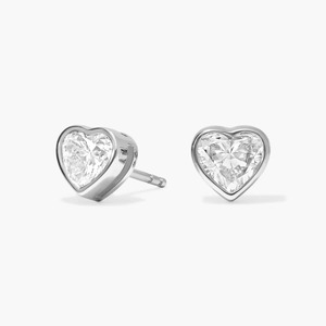 Pendientes de diamantes cultivados en laboratorio con forma de corazón y engaste de bisel, 1.00 quilates, diamantes cultivados en laboratorio en oro de 14 quilates, joyería para boda y compromiso. - Product Image 1
