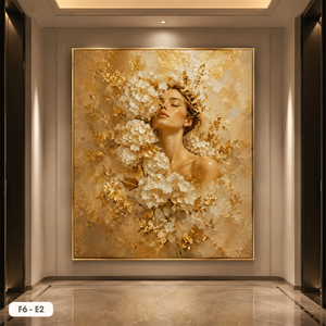 Impression d'art sur toile pour femme, motif floral de luxe, avec cadre, fleurs dorées et blanches, décoration murale intérieure élégante F6-E2 - Product Image 2