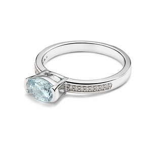 แหวนอะความารีนธรรมชาติ เงินแท้ 925 ชุบโรเดียม ดีไซน์หรูหราแบบ Haf Bezal Setting - Product Image 4