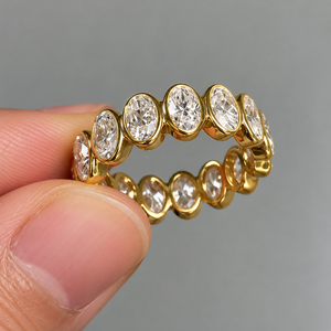 Anillo de Eternidad Clásico de Oro Sólido de 10K para Mujer con Diamante Cultivado en Laboratorio de Corte Ovalado y Engaste de Puntas, Banda Apilable - Product Image 3