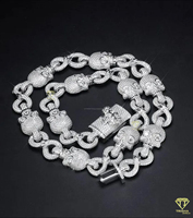 Cadena Cubana con Calaveras Iced Out de Plata de Ley 925 con Diamantes de Moissanita VVS, Joyería de Declaración Estilo Hip Hop Punk Rock para Hombre