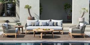 Ensemble de canapés de jardin en teck massif avec détails en corde et coussins – Mobilier de patio extérieur moderne - Product Image 3