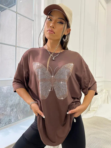 เสื้อยืดลายกากเพชรรูปกากบาทสำหรับผู้หญิง สีแดง คอกลม แขนสั้น ผ้าเจอร์ซีย์ 100% คอตตอน ใส่ได้ทุกฤดู สินค้ามาใหม่ - Product Image 5